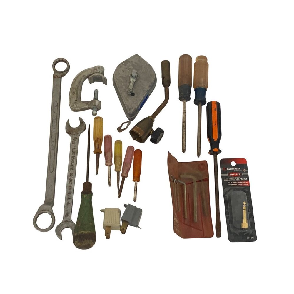 Hand Tools Lot Wrenches Screwdrivers Clamp Radio Shack Adapter USA Made VTG